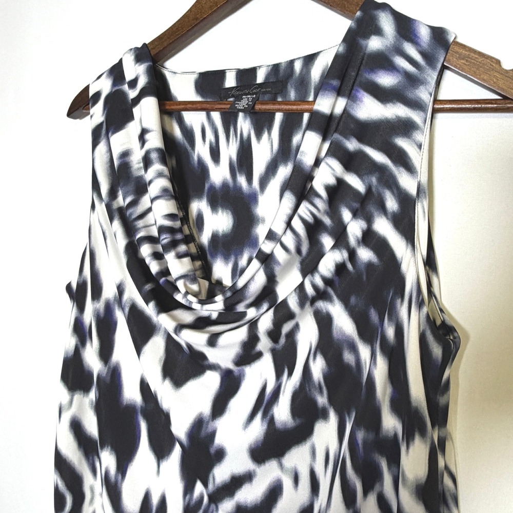 Kenneth Cole New York Womens Abstract Print Cowl Neck Sleeveless Dress Medium